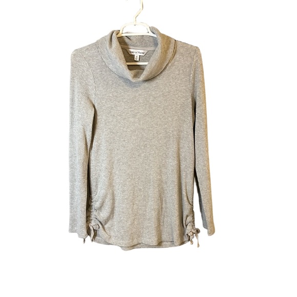 Rebecca Malone Gray Cowl Neck Ribbed Sweater - Picture 1 of 7